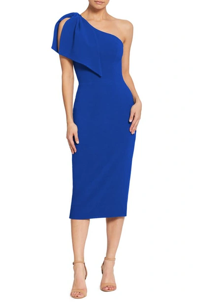 Shop Dress The Population Tiffany One-shoulder Midi Dress In Electric Blue