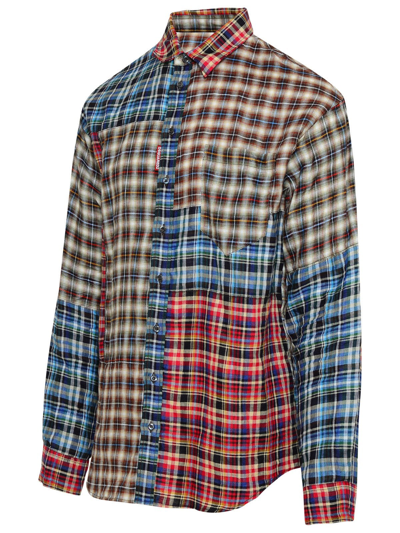 Shop Dsquared2 Red And Blue Linen Check Mix Shirt In Multicolor