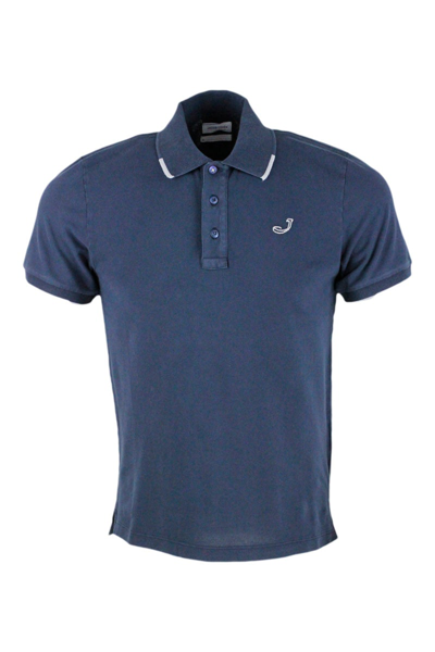 Jacob Cohen Polo T-shirt In Stretch Cotton With Short-sleeved 3-button  Collar With Contrasting Color Profiles In Blue | ModeSens