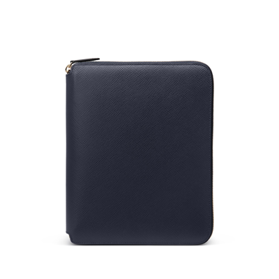 Smythson A5 Writing Folder With Zip In Panama In Navy