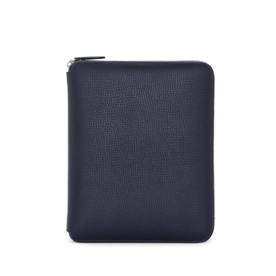 Smythson A5 Writing Folder With Zip In Ludlow In Navy