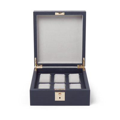 Smythson Lockable Watch Box In Panama In Navy