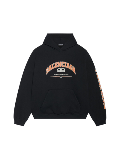 Shop Balenciaga Maison Printed Hoodie In Black