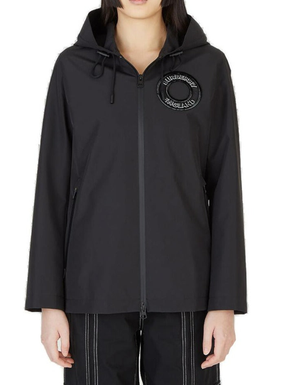 Shop Burberry Logo Patch Hooded Zipped Jacket In Black
