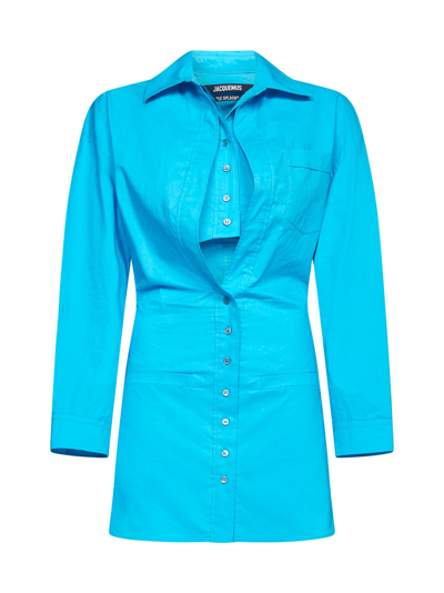 Shop Jacquemus Baunhilha Layered Shirt Dress In Blue