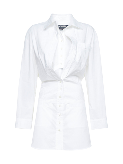 Shop Jacquemus Baunhilha Layered Shirt Dress In White