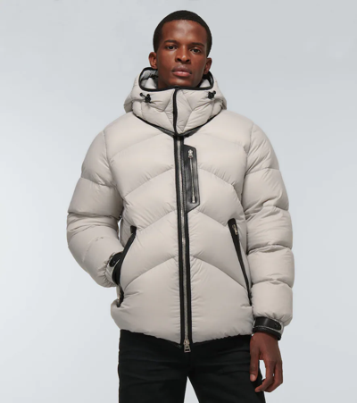 Tom Ford Leather-trimmed Quilted Shell Hooded Down Jacket In Gray | ModeSens