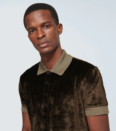 Tom Ford Velvet Short-sleeve Polo Shirt In Gray | ModeSens