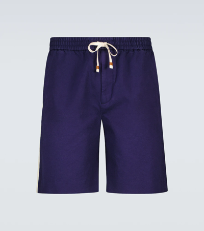 Shop Gucci Cotton Canvas Drawstring Shorts In Abyss/mix
