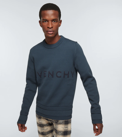 Shop Givenchy Knitted Cotton 4g Sweater In Blue/navy