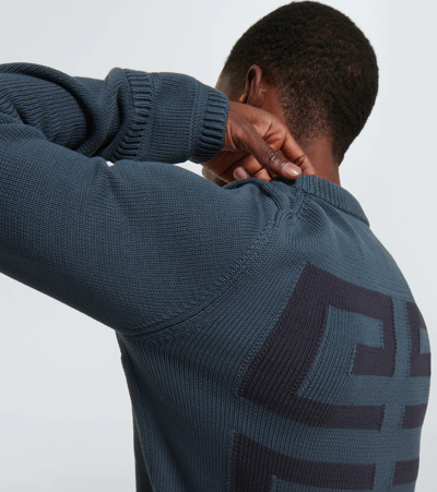 Shop Givenchy Knitted Cotton 4g Sweater In Blue/navy
