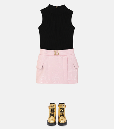Shop Balmain Wool And Cotton-blend Dress In Nero/rosa