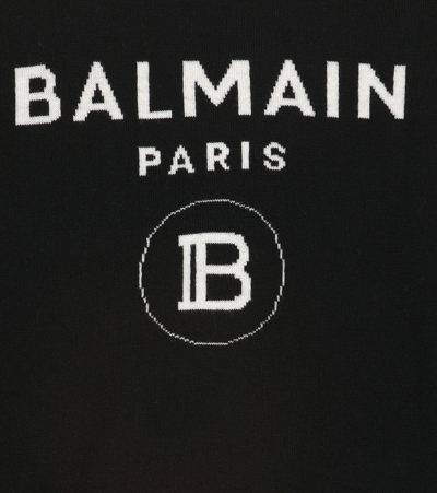 Shop Balmain Logo Intarsia Wool Cardigan In Nero/bianco