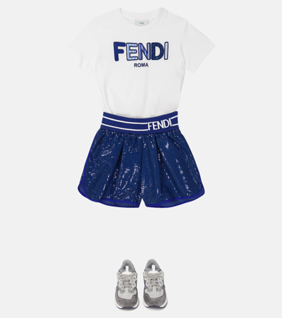 Shop Fendi Logo Sequined Shorts In Klein