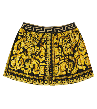 Shop Versace Barocco Pleated Skirt In Nero+oro