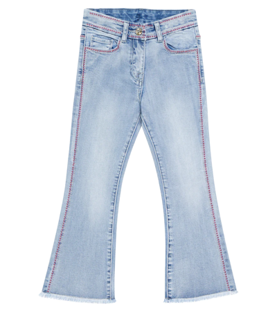 Shop Monnalisa Embellished Jeans In Blu/bianco