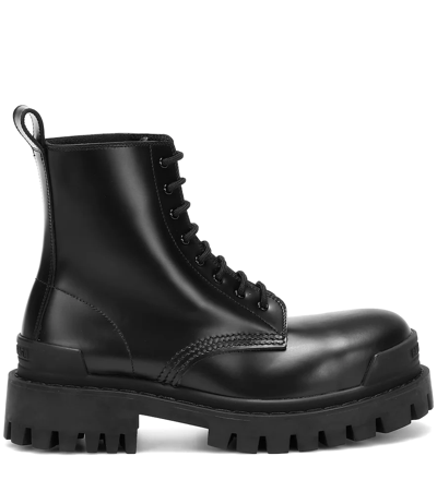 Balenciaga 60mm Strike Leather Combat Boots In Black