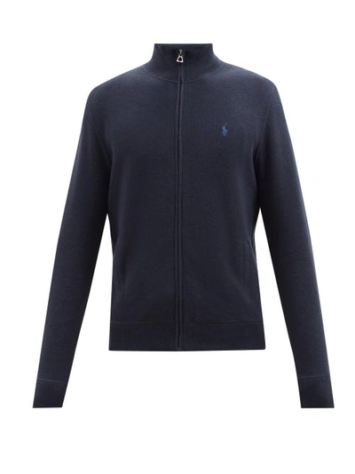 Polo Ralph Lauren Logo-embroidered Waffle-knit Cotton Zip-up Cardigan In  Blue | ModeSens