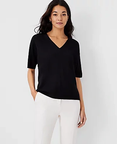 Shop Ann Taylor Easy V-neck Sweater Tee In Black