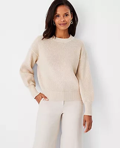 Shop Ann Taylor Textured Stitch Sweater In Cashmere Khaki