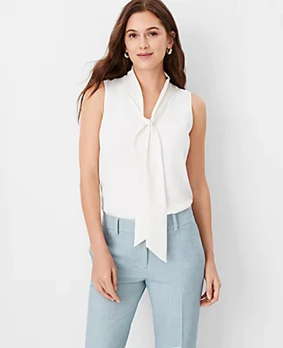 Shop Ann Taylor Bow Neck Shell Top In Winter White