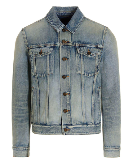 Shop Saint Laurent Faded Denim Jacket In Blue