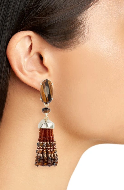Shop Kendra Scott Dove Tassel Earrings In Brown Tigers Eye/ Gold