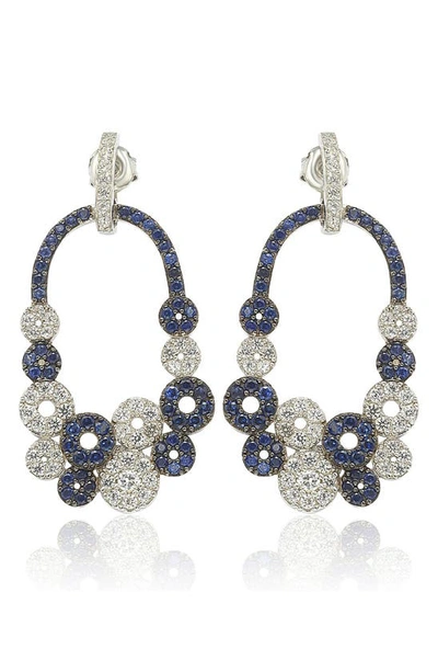 Suzy Levian 18k Yellow Gold & Sterling Silver Blue & White Sapphire Diamond Circle Drop Earrings In Blue