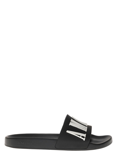 Shop Amiri Rubber Slide Sandals With Logo In Black