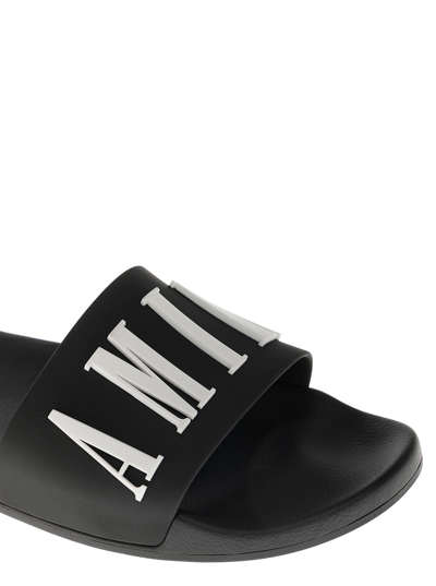 Shop Amiri Rubber Slide Sandals With Logo In Black