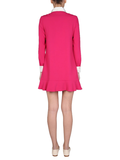 Shop Red Valentino Dress With Stretch Frisottine Collar In Fuchsia