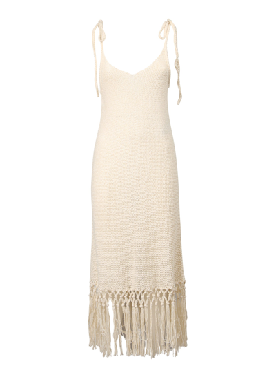 Shop Alanui Moonlight Fringed Midi Dress In White