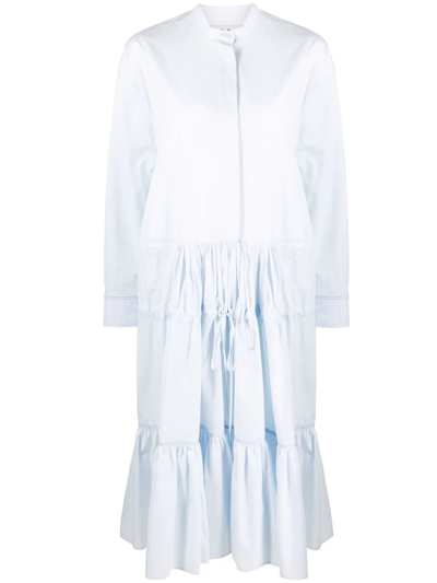 Shop Marni Tiered Ruched Dress In Blue