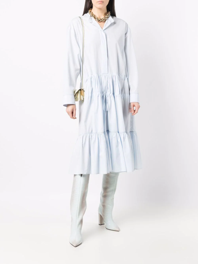 Marni Drawstring Poplin Midi Shirtdress In Blue
