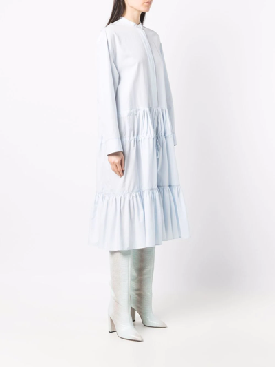 Shop Marni Tiered Ruched Dress In Blue