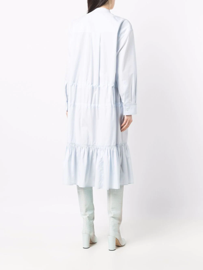 Shop Marni Tiered Ruched Dress In Blue