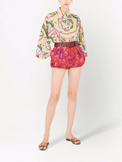 Dolce & Gabbana Abstract-print Silk Shirt In Blau