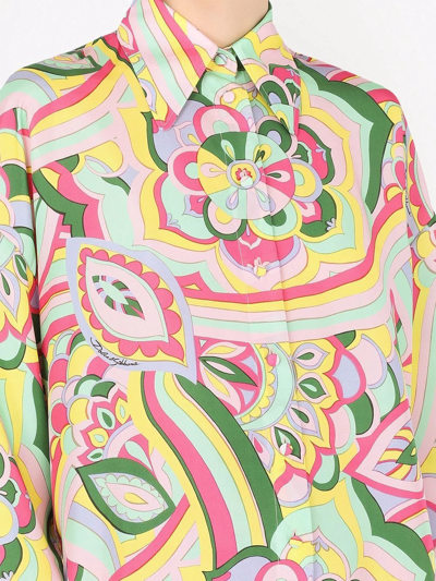 Dolce & Gabbana Abstract-print Silk Shirt In Blau