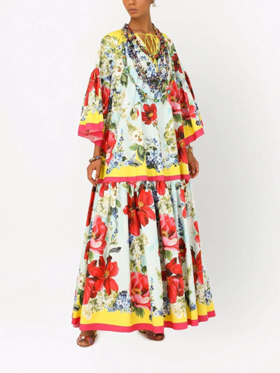 Dolce & Gabbana Garden-print Cotton-poplin Maxi Dress In Blau