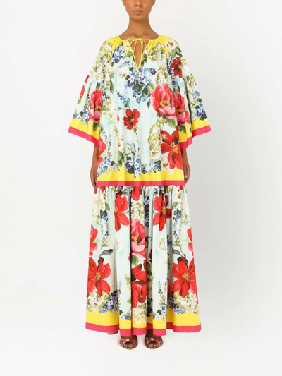 Dolce & Gabbana Garden-print Cotton-poplin Maxi Dress In Blau