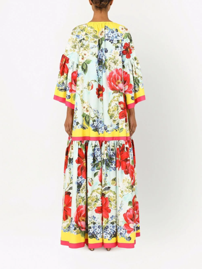 Dolce & Gabbana Garden-print Cotton-poplin Maxi Dress In Blau