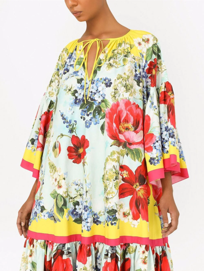 Dolce & Gabbana Garden-print Cotton-poplin Maxi Dress In Blau