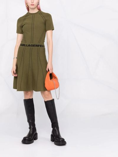 Shop Karl Lagerfeld Logo-tape Detail Short-sleeve Dress In Green