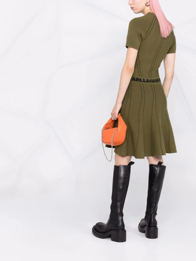 Shop Karl Lagerfeld Logo-tape Detail Short-sleeve Dress In Green