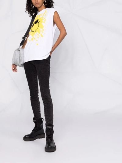 Shop Karl Lagerfeld Monogram-embroidered Skinny Jeans In Black