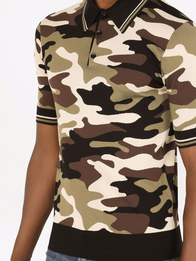 Shop Dolce & Gabbana Camouflage-pattern Silk Polo Shirt In Grün