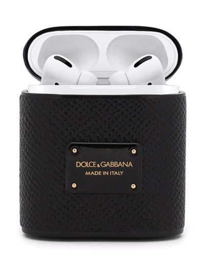 Shop Dolce & Gabbana Logo-patch Leather Airpod Case In Schwarz