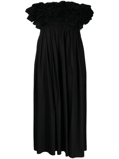 Shop Giambattista Valli Ruffled Off-shoulder Midi Dress In Black