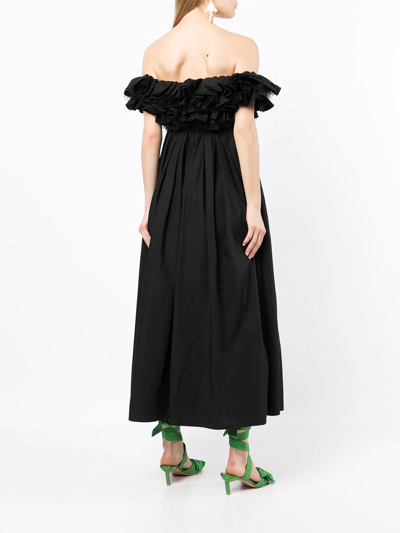 Shop Giambattista Valli Ruffled Off-shoulder Midi Dress In Black