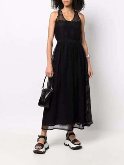 Shop Prada Netted Sleeveless Dress In Schwarz